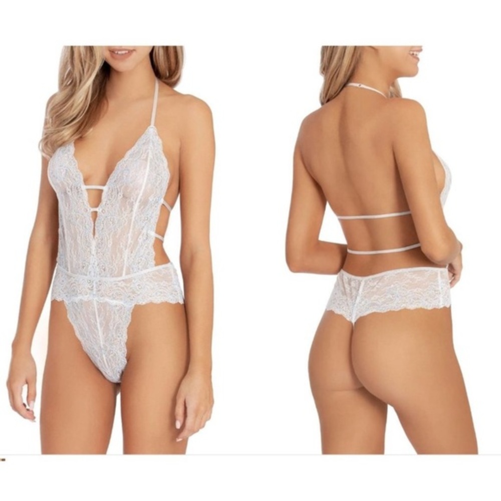 NWT In Bloom by Jonquil Lilith Lace Thong Teddy Cream Size L